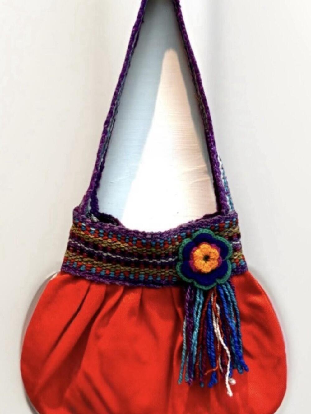 Handmade Peruvian Boho Bag Made From Alpaca Wool & Cotton In Tangerine